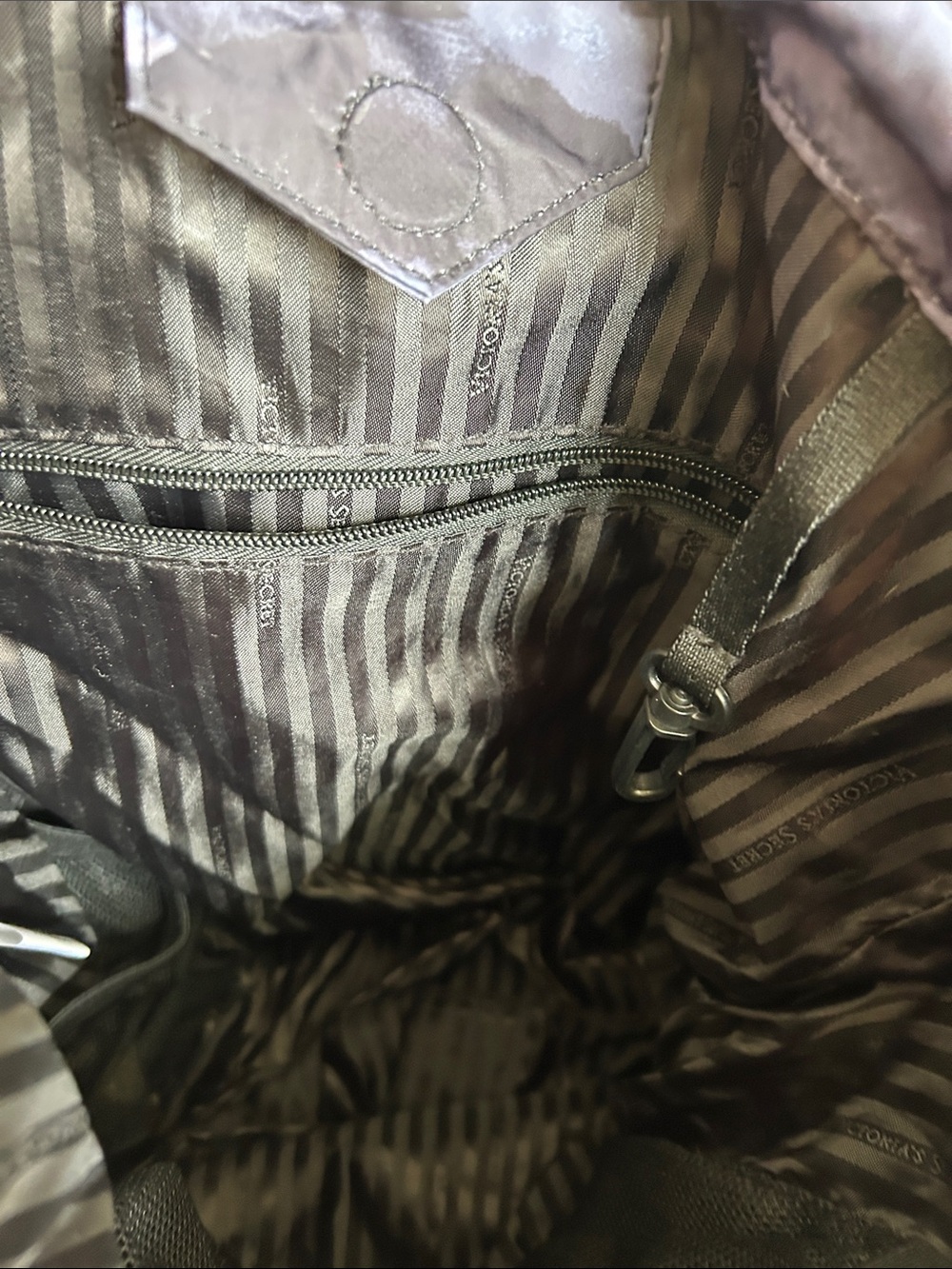 Victoria's Secret Black and Gray Camo Drawstring Backpack with Mesh Pockets - Picture 5 of 8